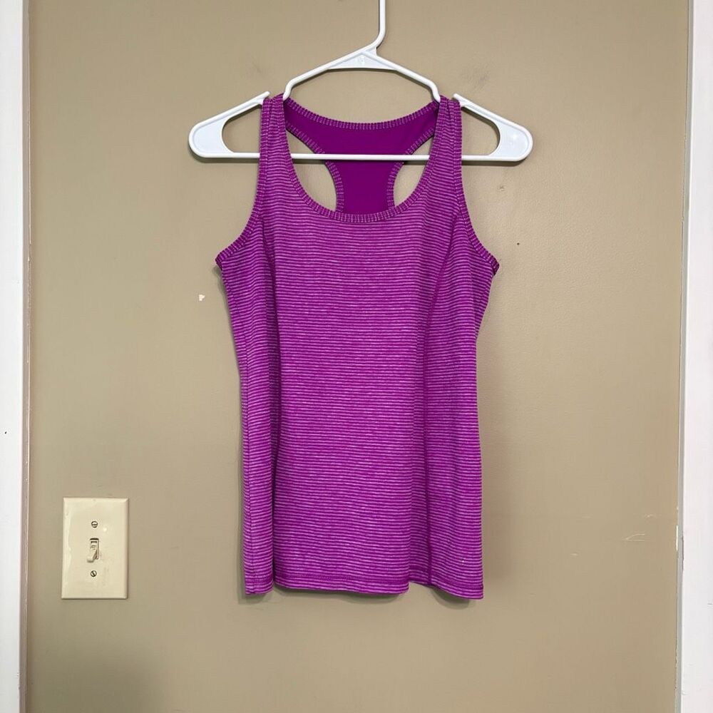 Danskin Now Semi Fitted Purple Striped Sleeveless Racerback Tank Top Small